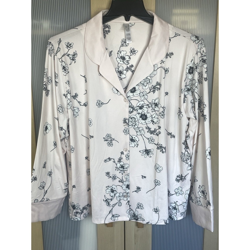 Flora Nikrooz Women's Satin Trim Notch Collar PJ Pajama Top Sz XL Comfy Soft New